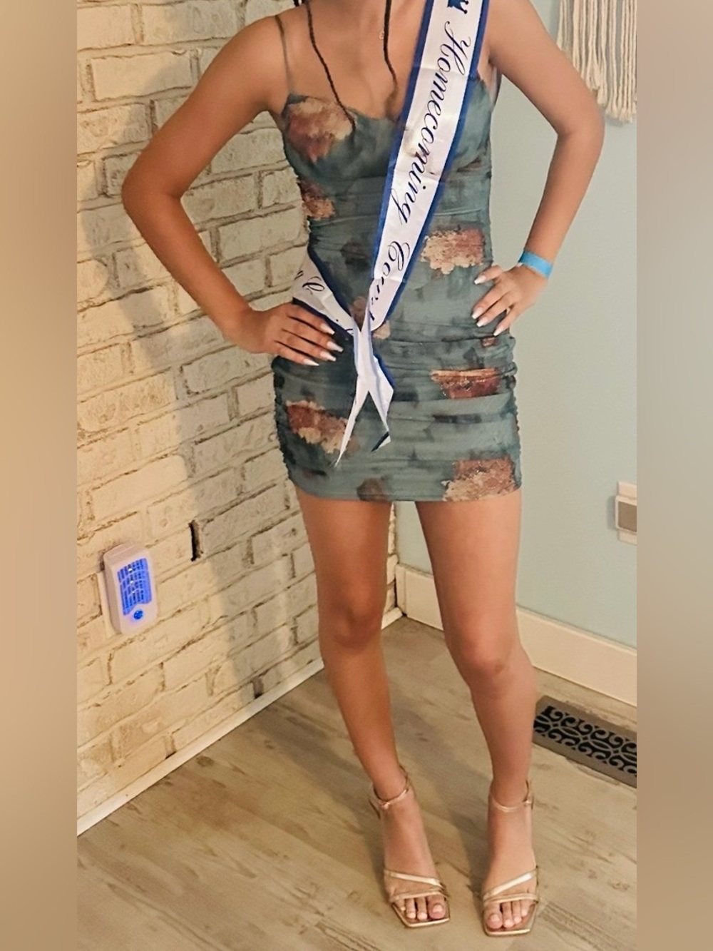 Windsor Blue Floral Mesh Ruched Bodycon Dress